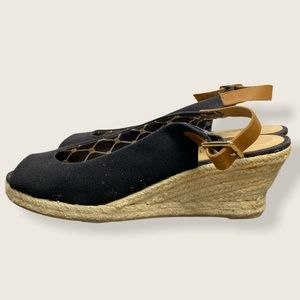 Talbots Black Nautical Wedge Open Toe Shoe